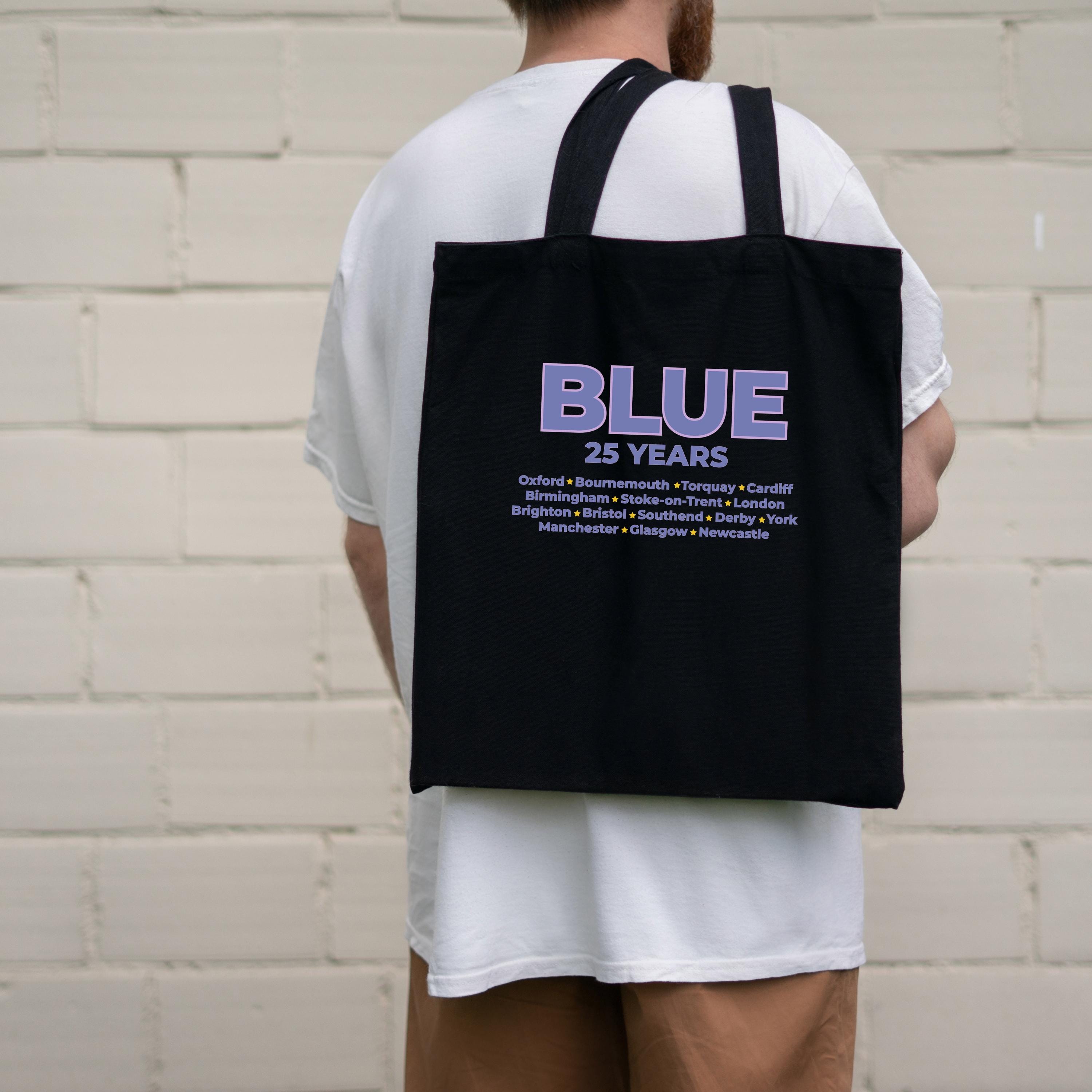 Blue 25 Years Tote Bag | Tour Cities Concert Bag | Blue Band Fan Tote | Reusable Cotton Shopper