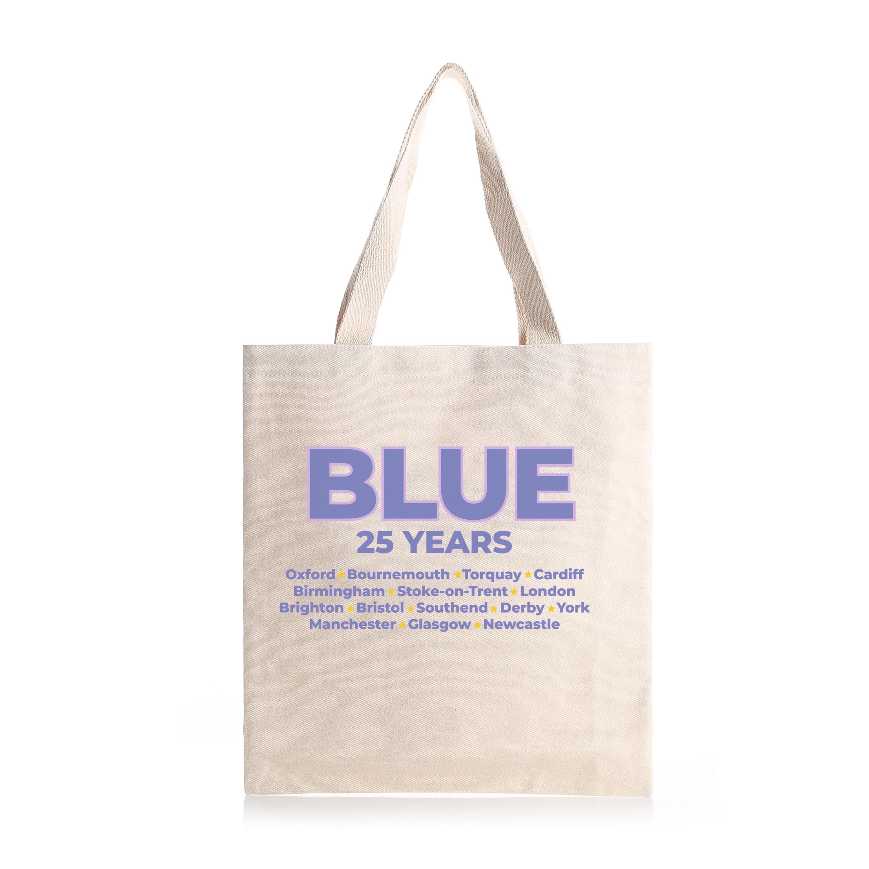 Blue 25 Years Tote Bag | Tour Cities Concert Bag | Blue Band Fan Tote | Reusable Cotton Shopper