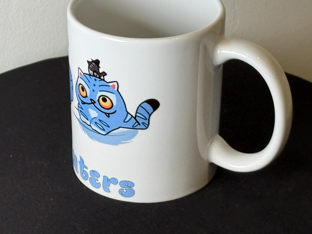 Kpop Demon Hunters Derpy tiger Mug – Blue cat 11oz cup for anime Fans & Cat Lovers