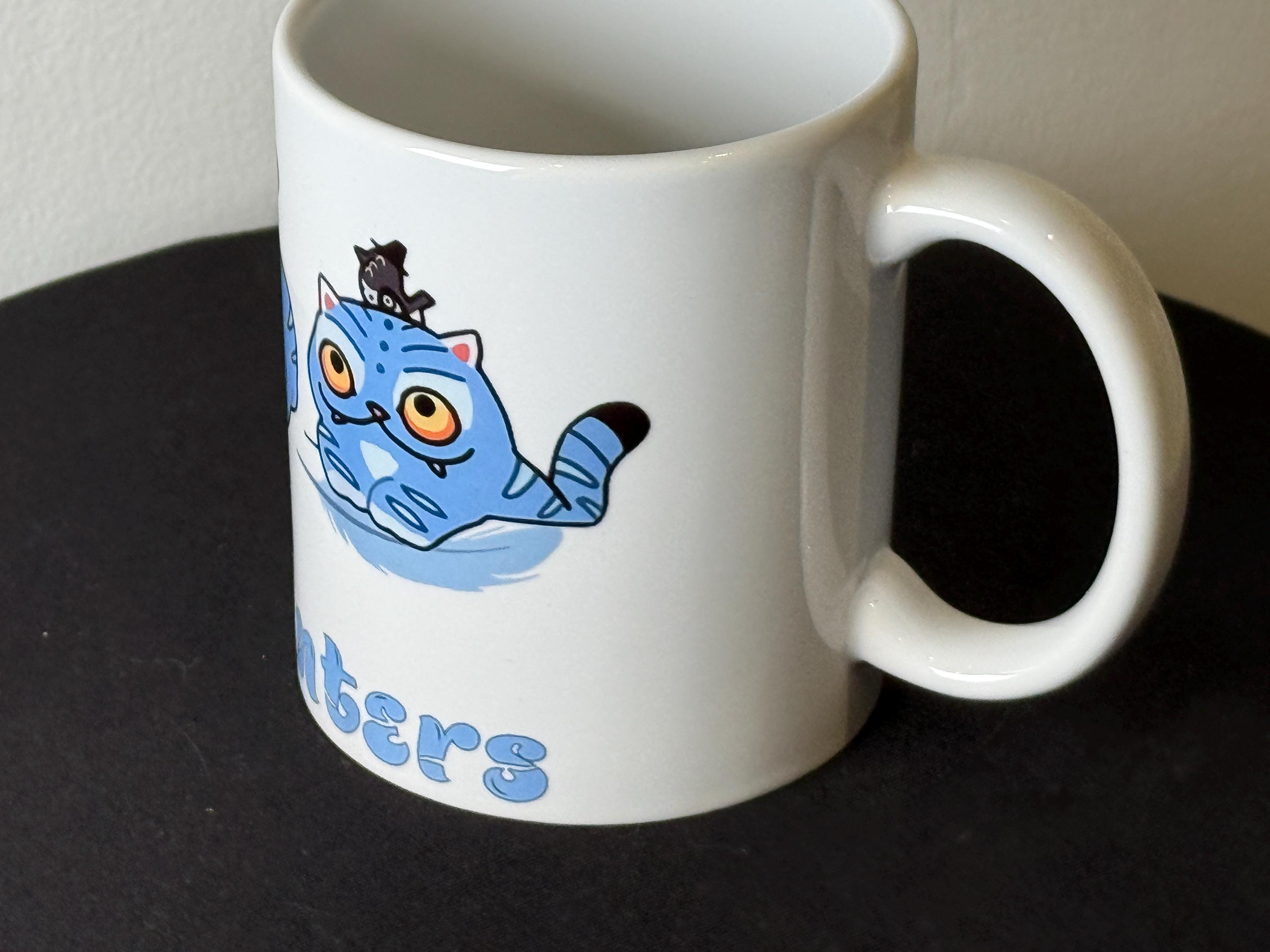 Kpop Demon Hunters Derpy tiger Mug – Blue cat 11oz cup for anime Fans & Cat Lovers