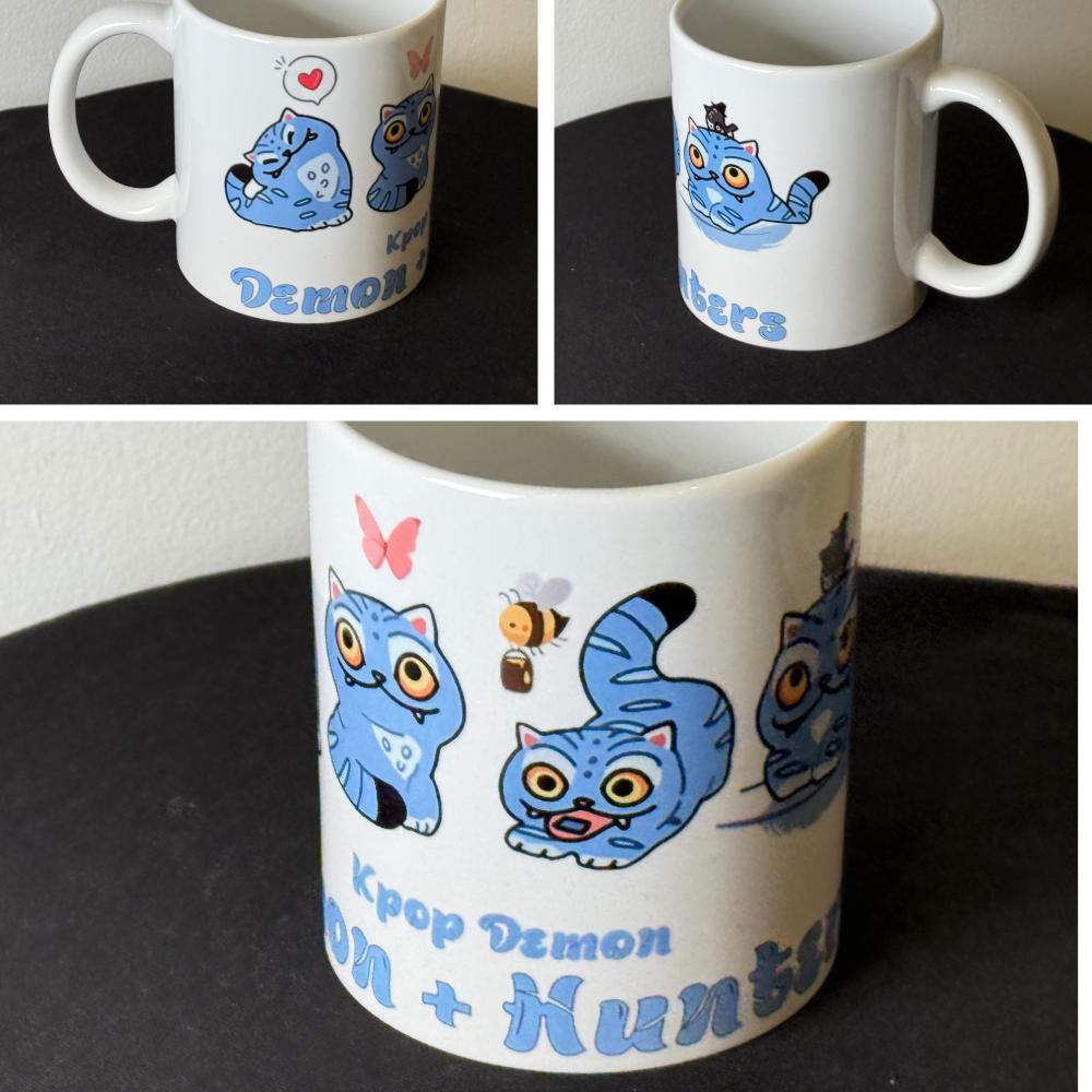 Kpop Demon Hunters Derpy tiger Mug – Blue cat 11oz cup for anime Fans & Cat Lovers