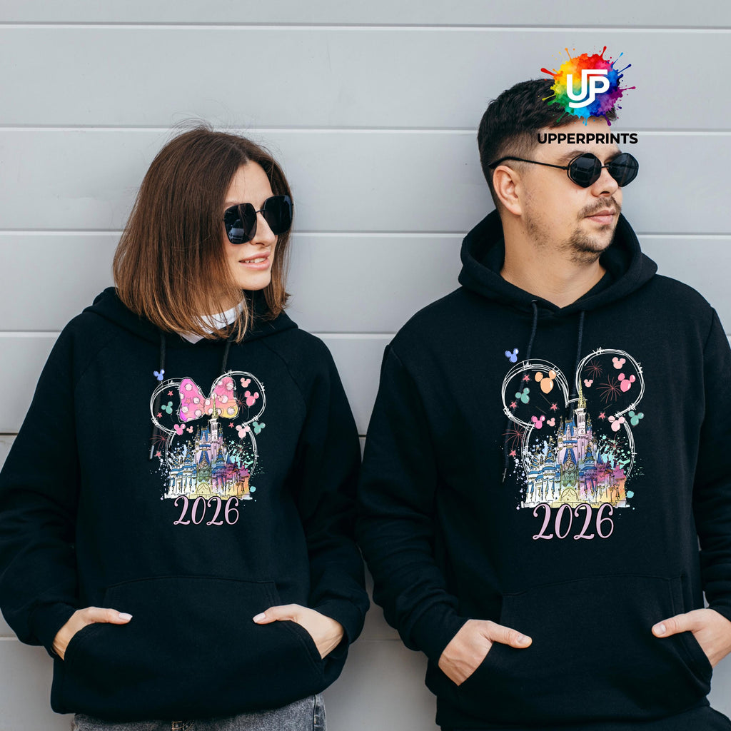 2026 Disney Trip Personalised Hoodie | Mickey or Minnie Design | Matching Family & Group tops