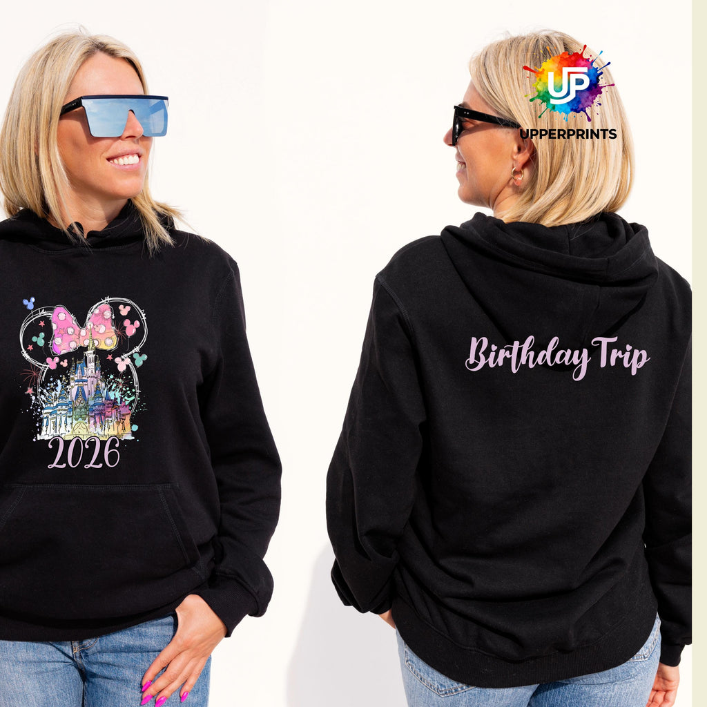 2026 Disney Trip Personalised Hoodie | Mickey or Minnie Design | Matching Family & Group tops