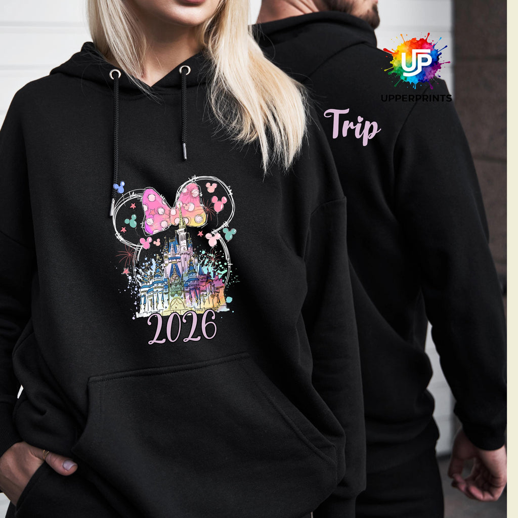 2026 Disney Trip Personalised Hoodie | Mickey or Minnie Design | Matching Family & Group tops