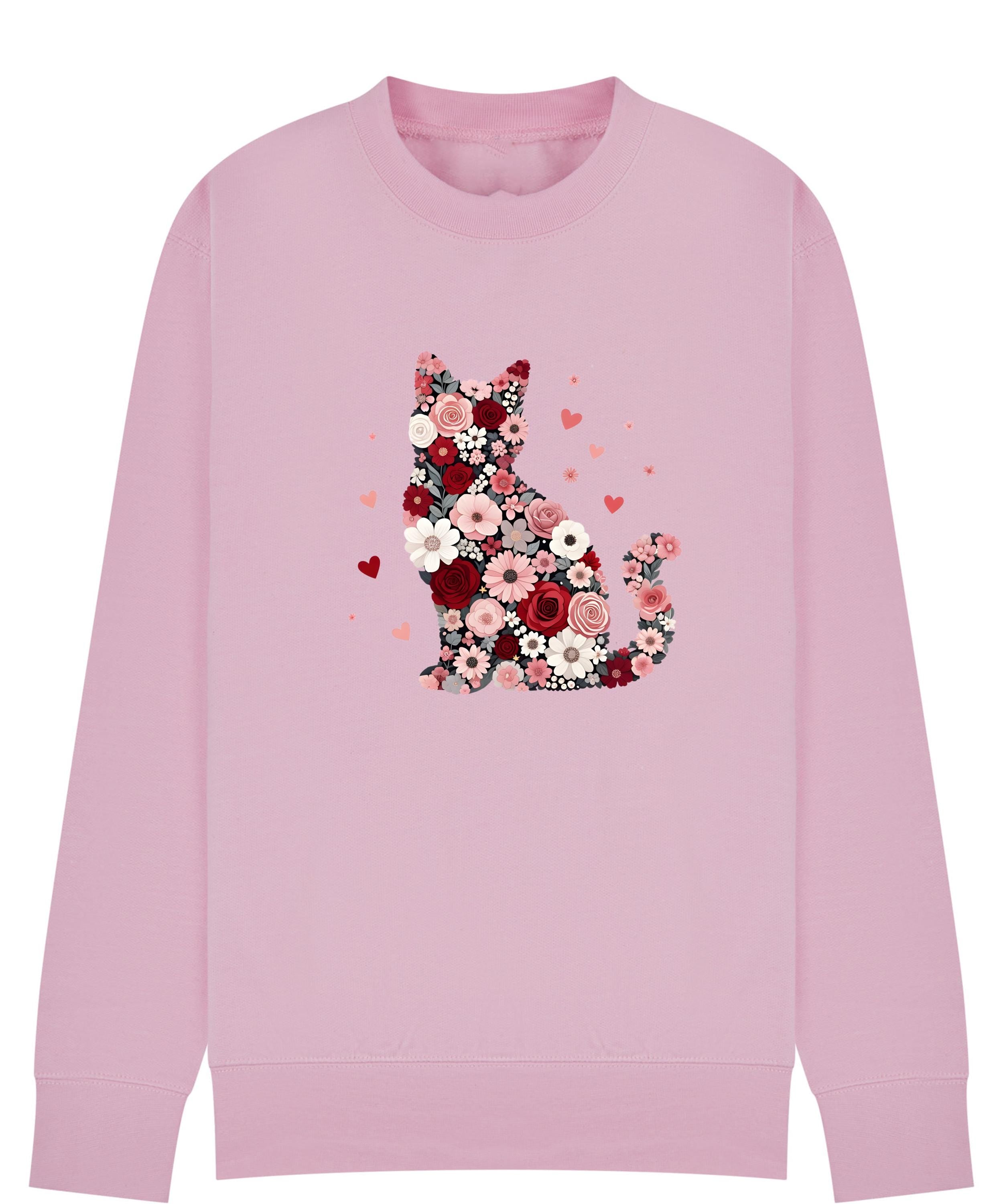 Floral Cat Sweatshirt, Cat Lover Jumper, Flower Kitty Design, Cozy Sweater, Gift for Cat Mum, Sizes S–5XL