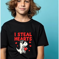 I Steal Hearts Kids T-Shirt | Cute Valentine Dinosaur Shirt | Boys & Girls Tee | Matching Family Outfit | Toddler to Adult Sizes