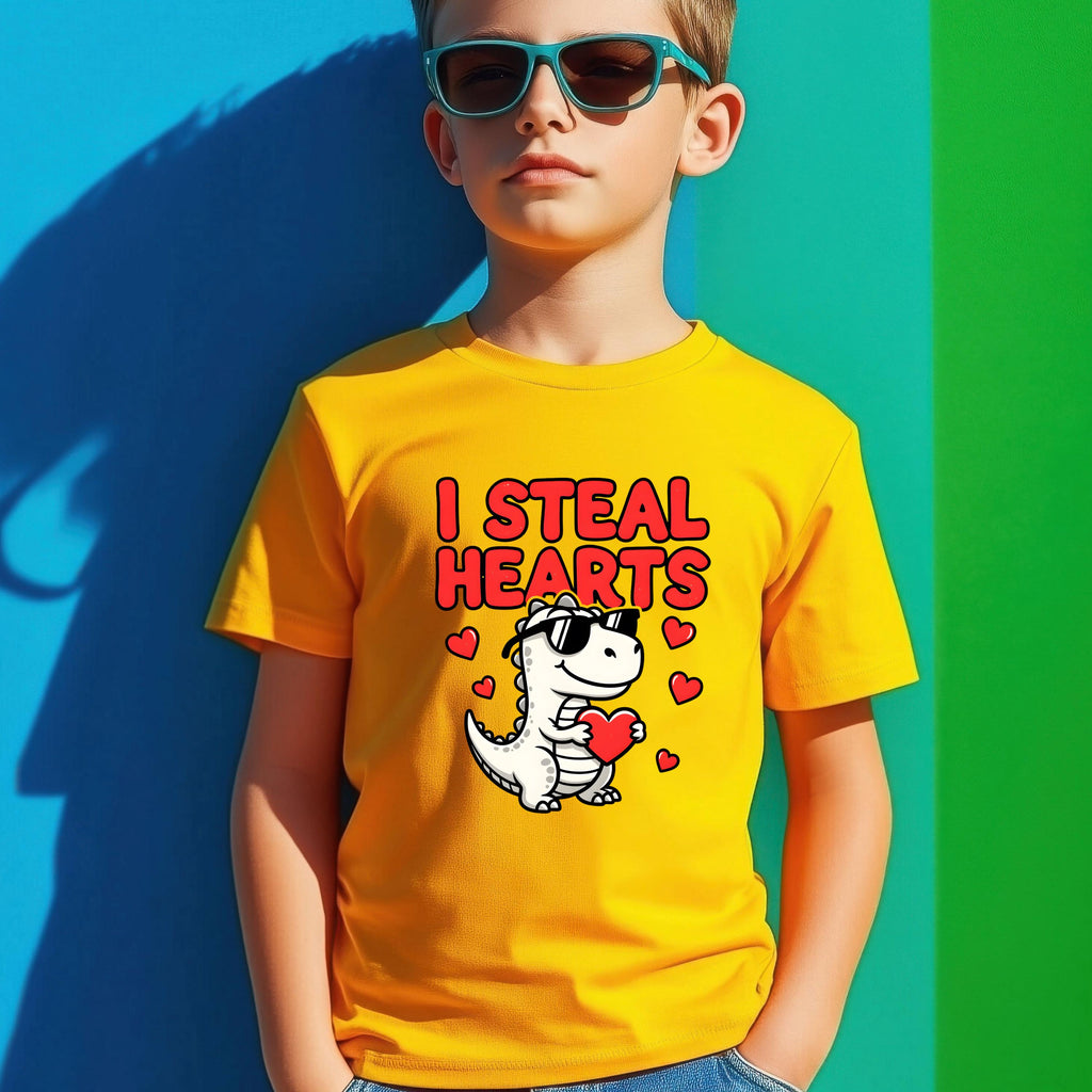 I Steal Hearts Kids T-Shirt | Cute Valentine Dinosaur Shirt | Boys & Girls Tee | Matching Family Outfit | Toddler to Adult Sizes
