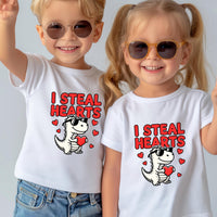 I Steal Hearts Kids T-Shirt | Cute Valentine Dinosaur Shirt | Boys & Girls Tee | Matching Family Outfit | Toddler to Adult Sizes