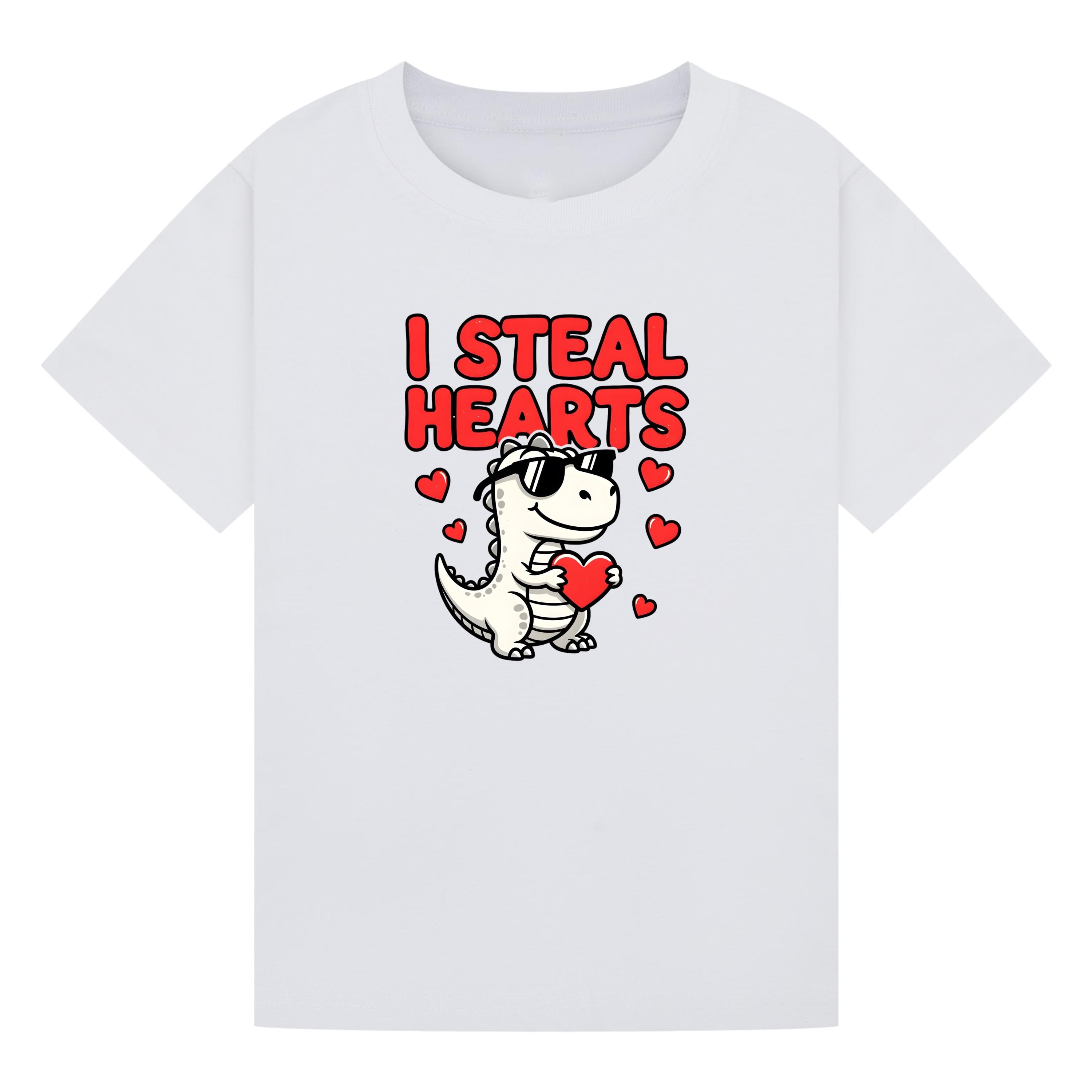I Steal Hearts Kids T-Shirt | Cute Valentine Dinosaur Shirt | Boys & Girls Tee | Matching Family Outfit | Toddler to Adult Sizes