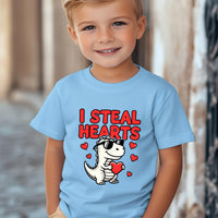 I Steal Hearts Kids T-Shirt | Cute Valentine Dinosaur Shirt | Boys & Girls Tee | Matching Family Outfit | Toddler to Adult Sizes