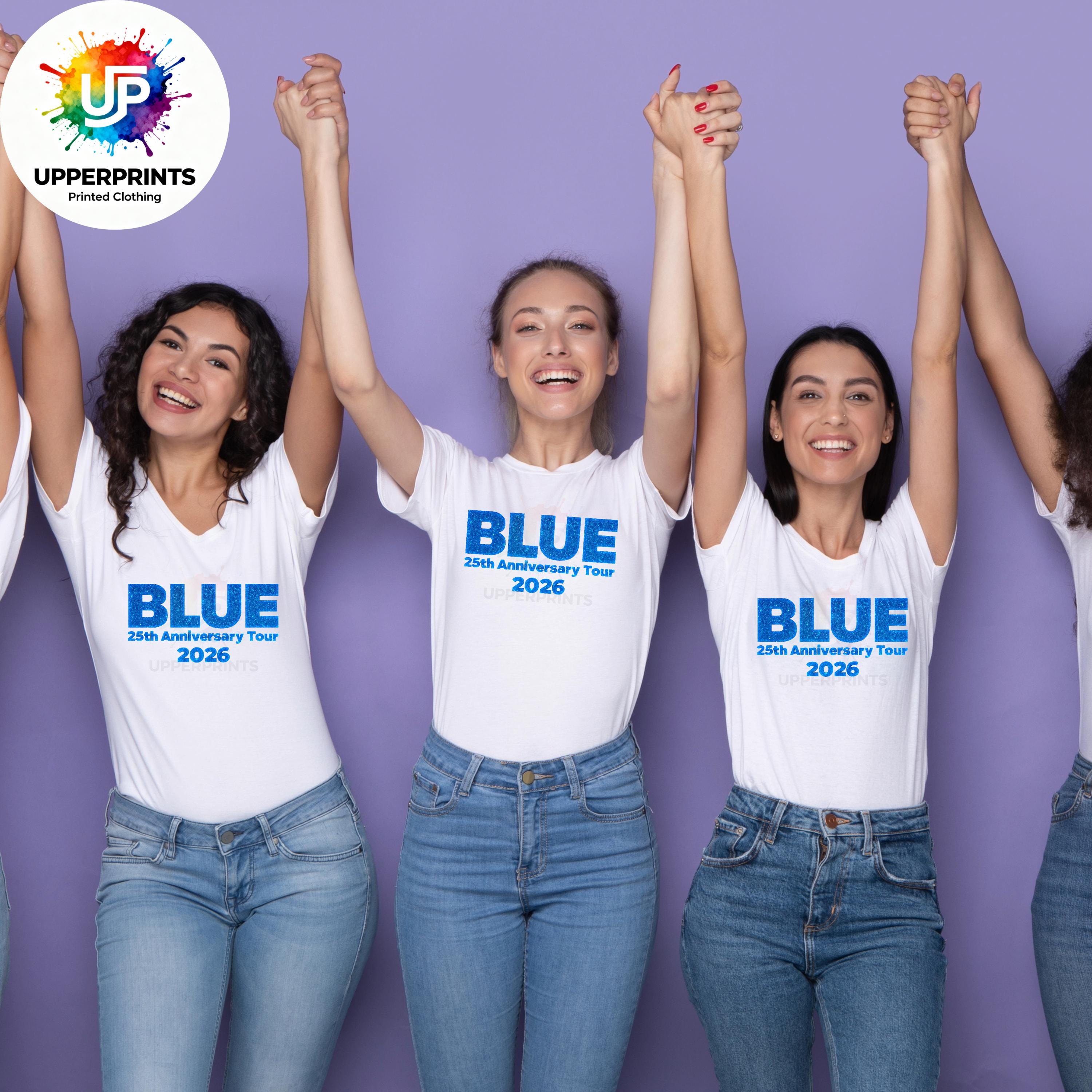 Blue 25th Anniversary Tour 2026 T-Shirt | Glitter Effect Print, Plus Size