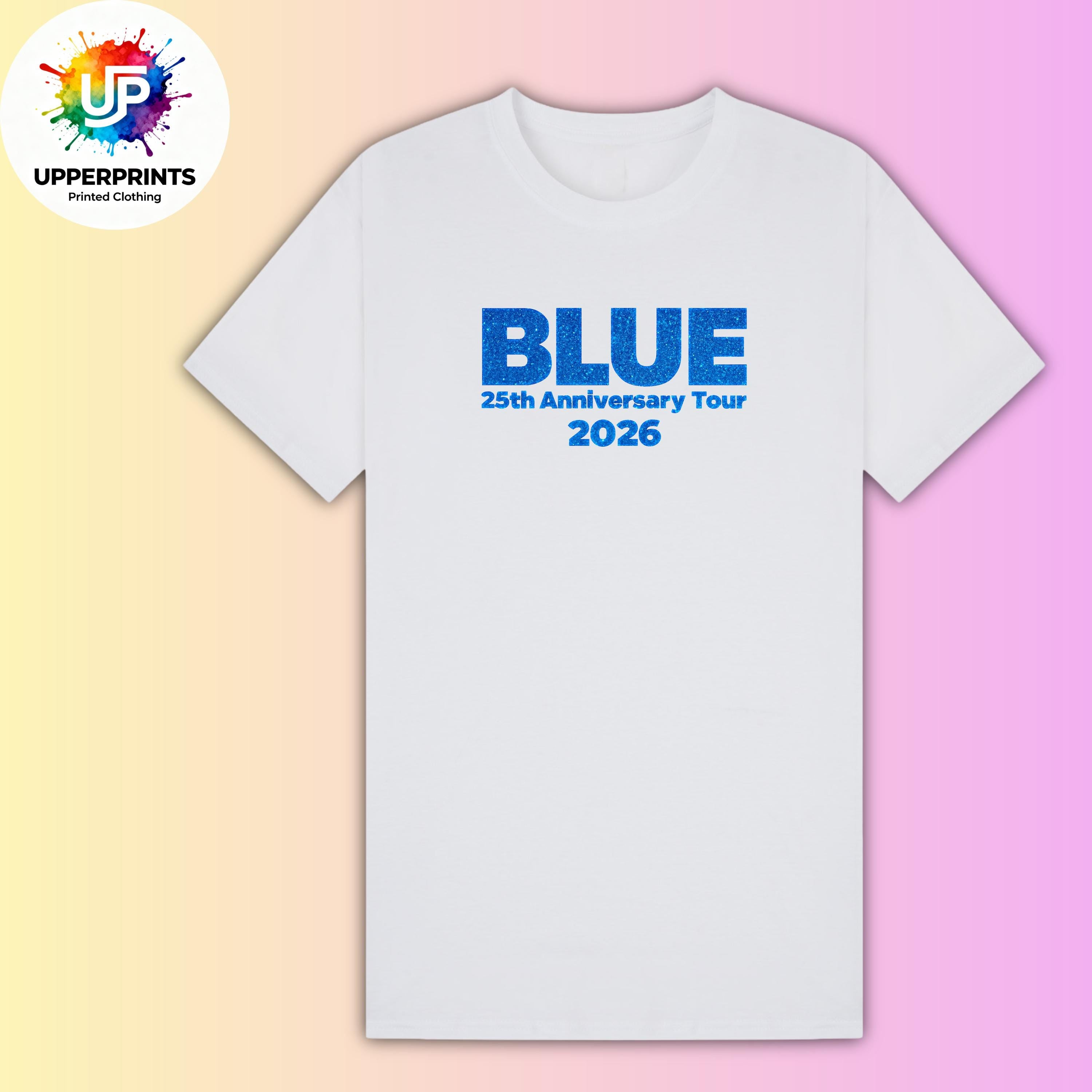 Blue 25th Anniversary Tour 2026 T-Shirt | Glitter Effect Print, Plus Size