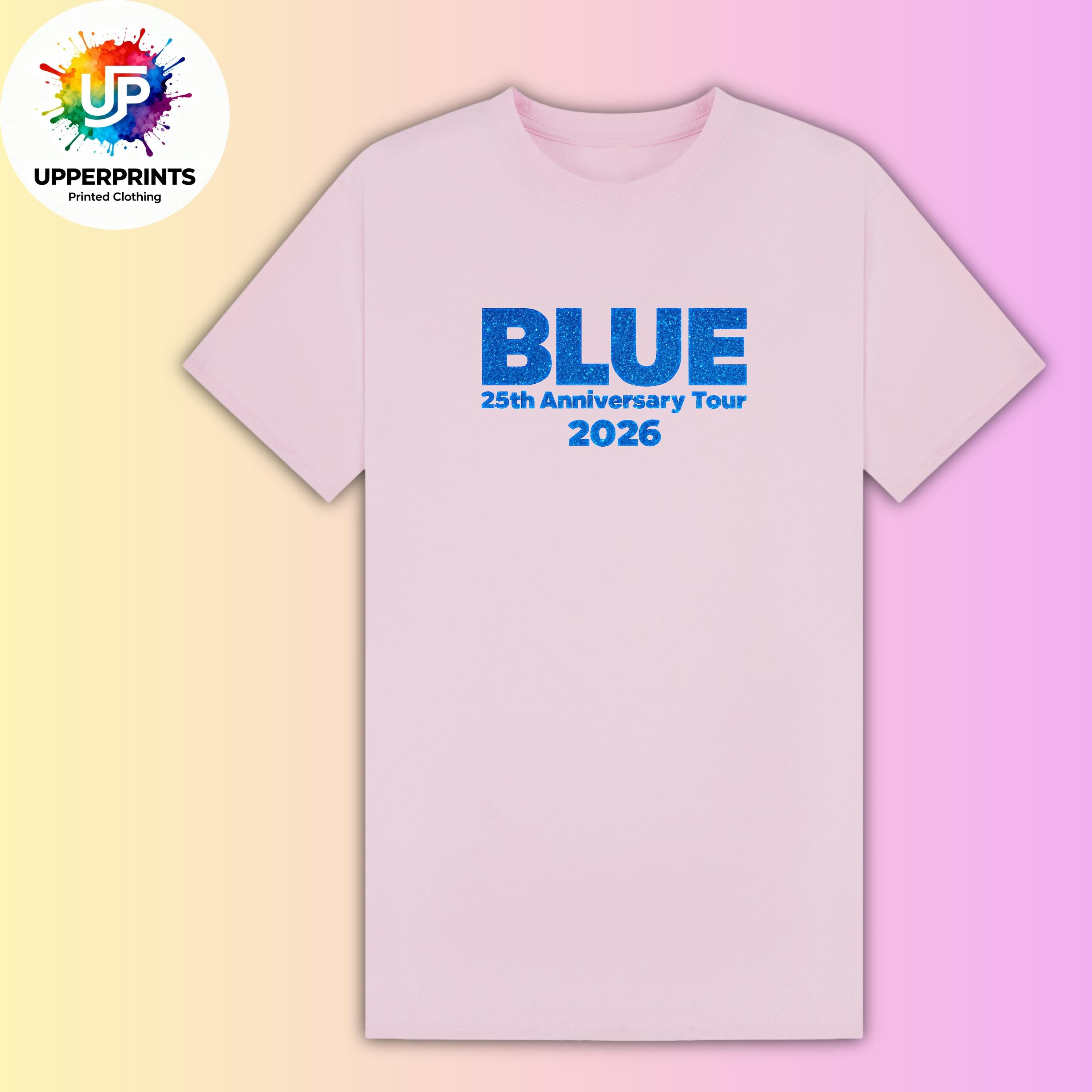 Blue 25th Anniversary Tour 2026 T-Shirt | Glitter Effect Print, Plus Size
