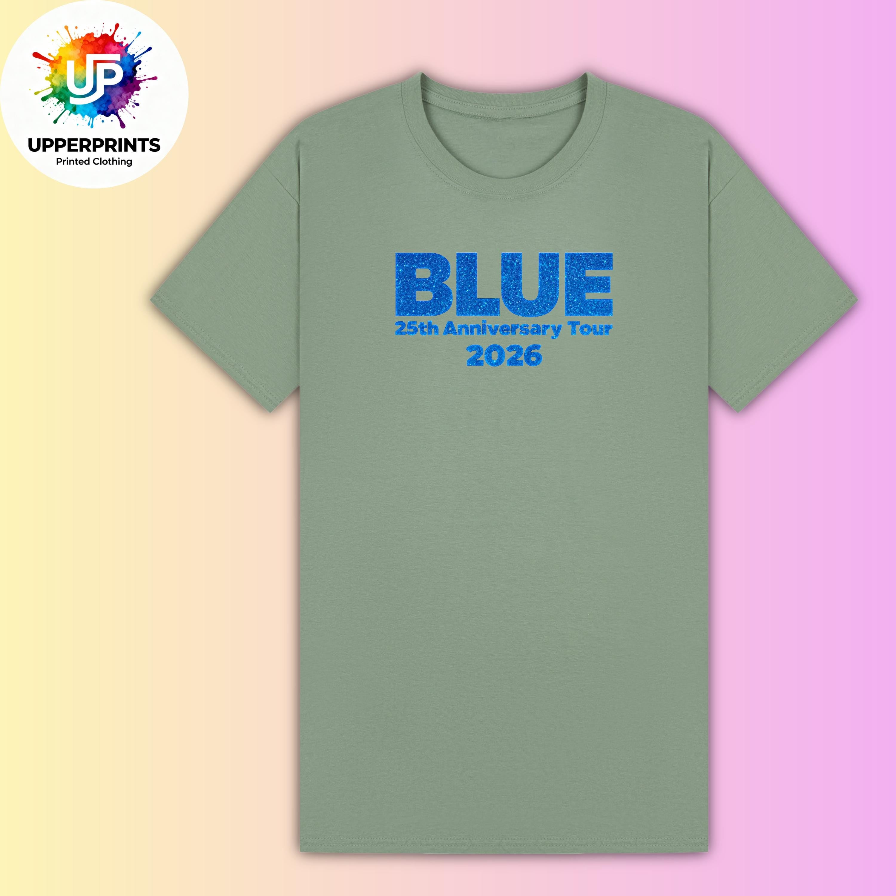 Blue 25th Anniversary Tour 2026 T-Shirt | Glitter Effect Print, Plus Size