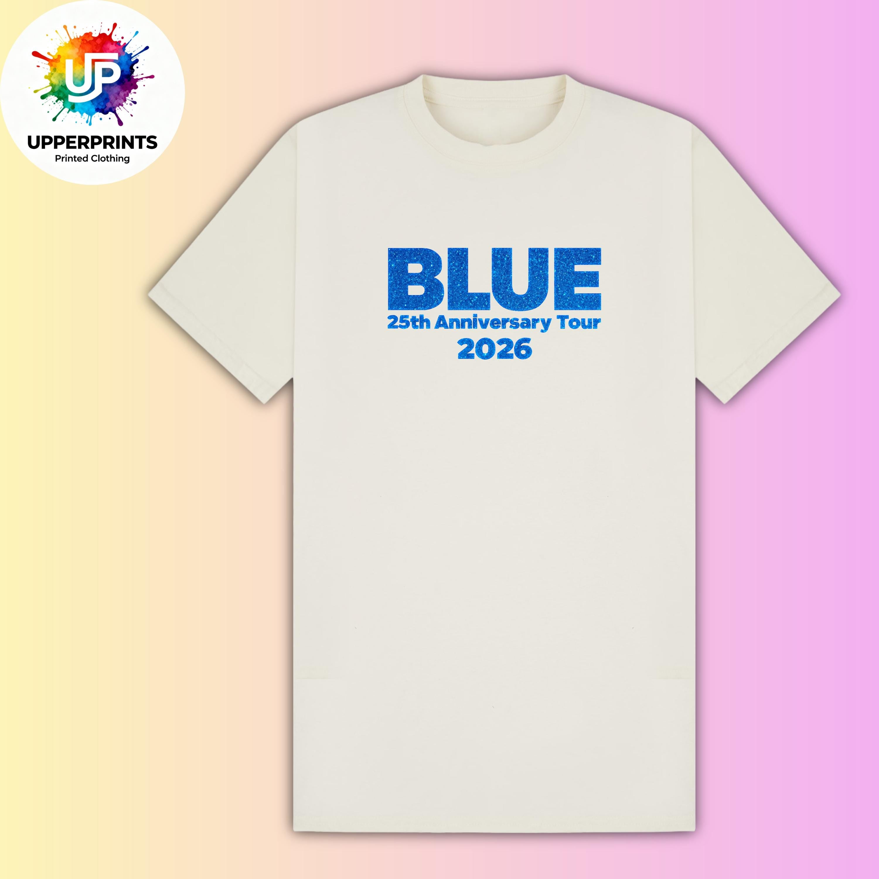 Blue 25th Anniversary Tour 2026 T-Shirt | Glitter Effect Print, Plus Size