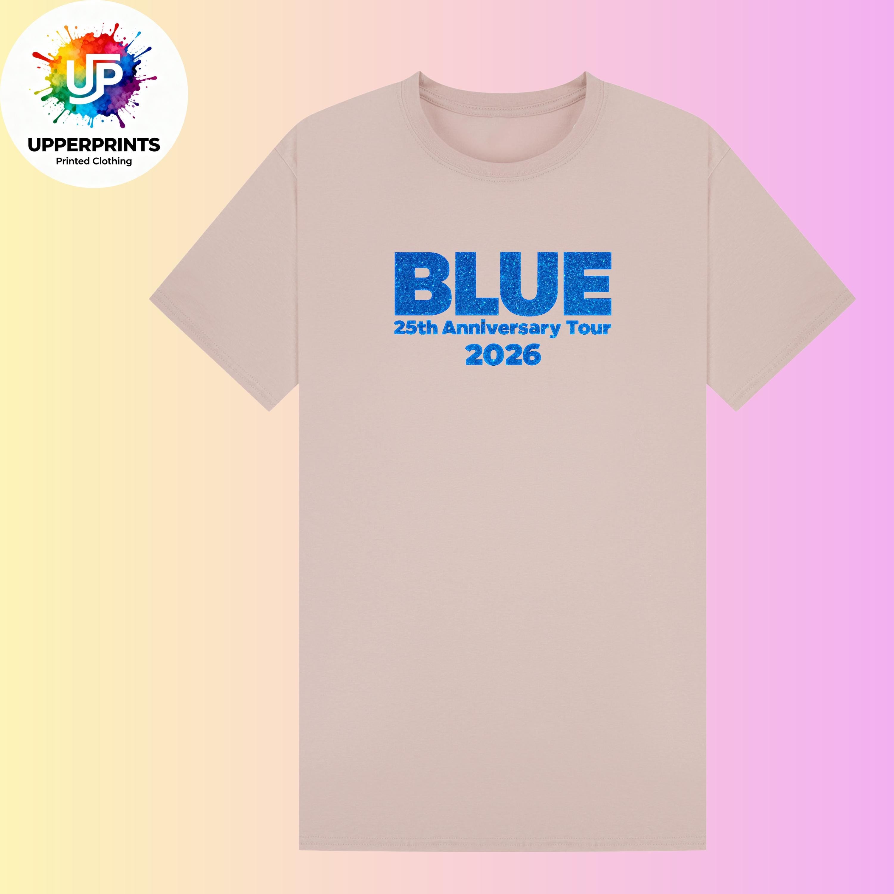 Blue 25th Anniversary Tour 2026 T-Shirt | Glitter Effect Print, Plus Size