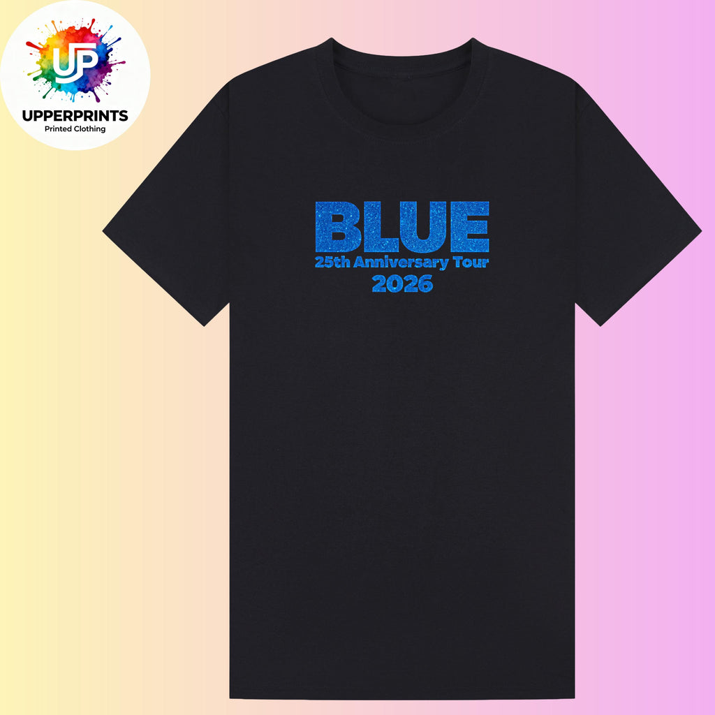 Blue 25th Anniversary Tour 2026 T-Shirt | Glitter Effect Print, Plus Size