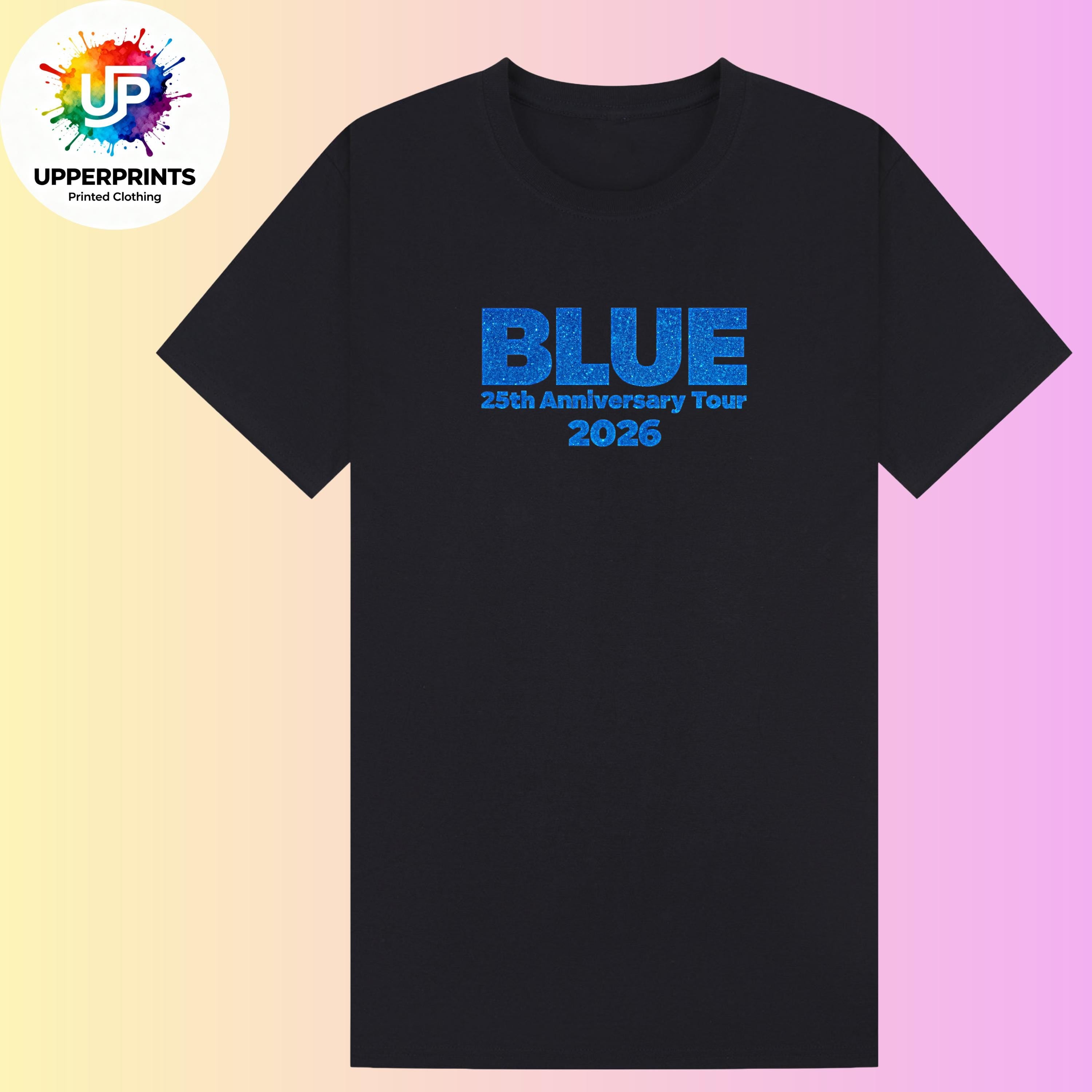 Blue 25th Anniversary Tour 2026 T-Shirt | Glitter Effect Print, Plus Size