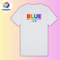 Blue 25th Anniversary Tour 2026 T-Shirt | Rainbow Glitter Effect Print, Plus Size