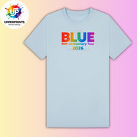 Blue 25th Anniversary Tour 2026 T-Shirt | Rainbow Glitter Effect Print, Plus Size