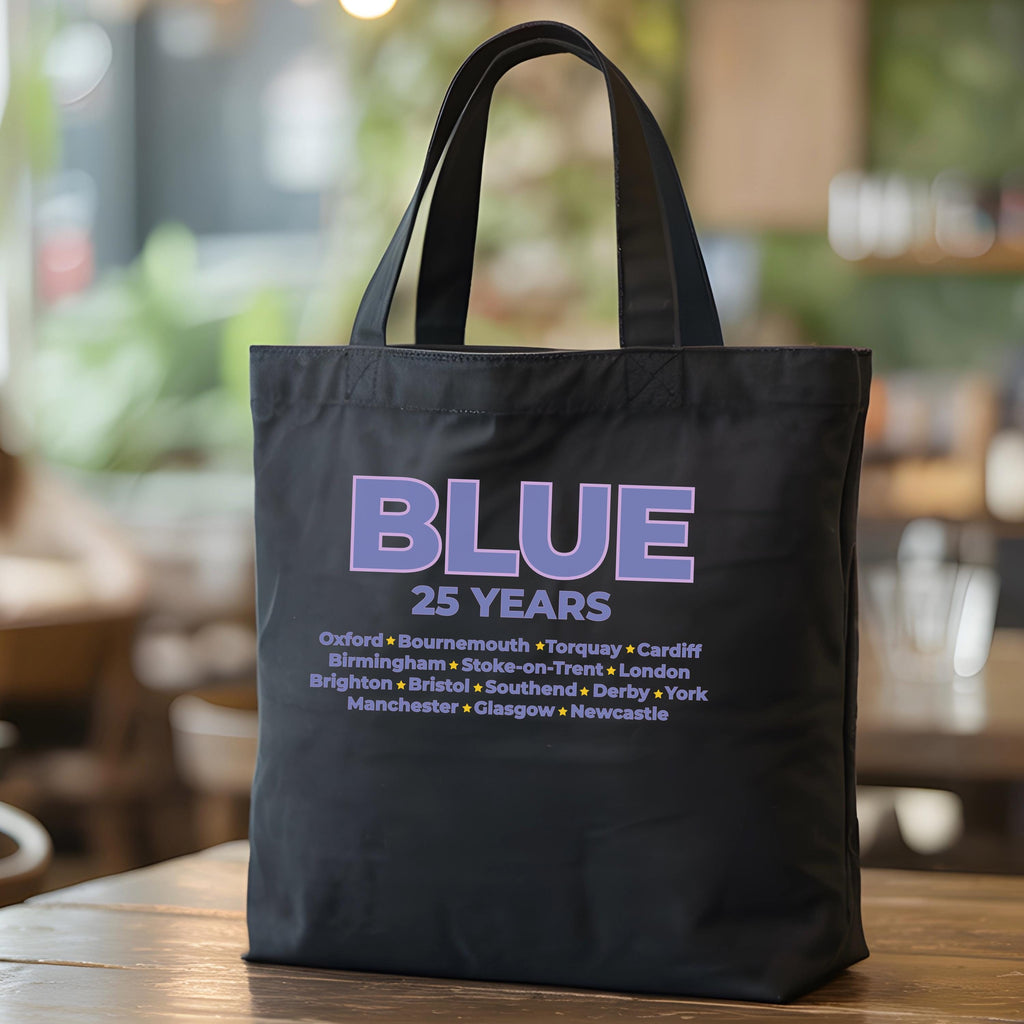 Blue 25 Years Tote Bag | Tour Cities Concert Bag | Blue Band Fan Tote | Reusable Cotton Shopper