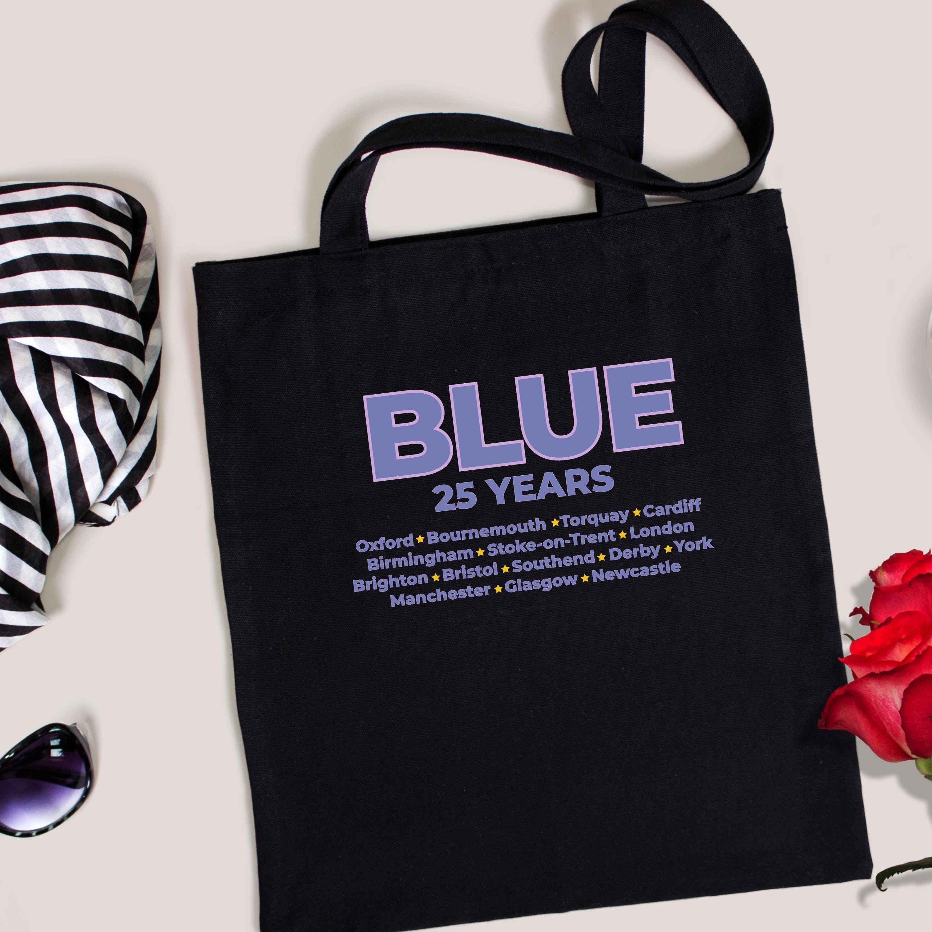Blue 25 Years Tote Bag | Tour Cities Concert Bag | Blue Band Fan Tote | Reusable Cotton Shopper