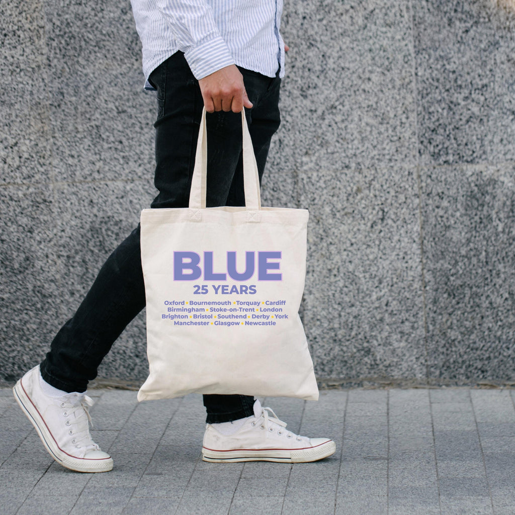 Blue 25 Years Tote Bag | Tour Cities Concert Bag | Blue Band Fan Tote | Reusable Cotton Shopper