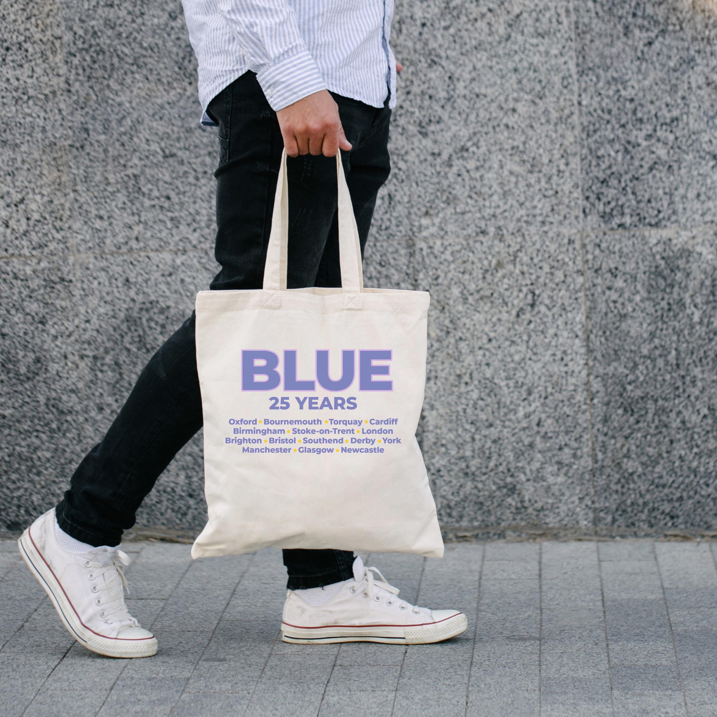 Blue 25 Years Tote Bag | Tour Cities Concert Bag | Blue Band Fan Tote | Reusable Cotton Shopper