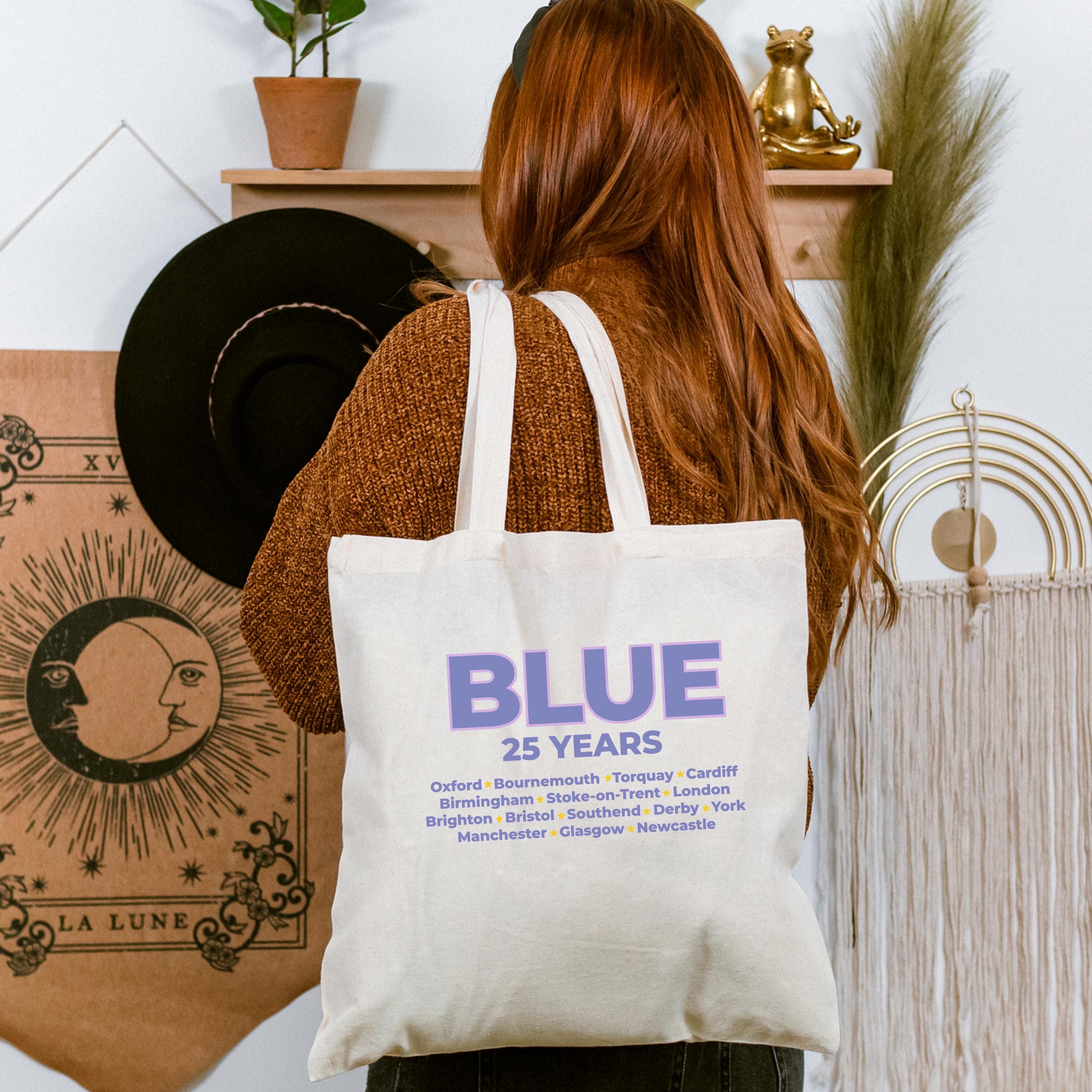 Blue 25 Years Tote Bag | Tour Cities Concert Bag | Blue Band Fan Tote | Reusable Cotton Shopper