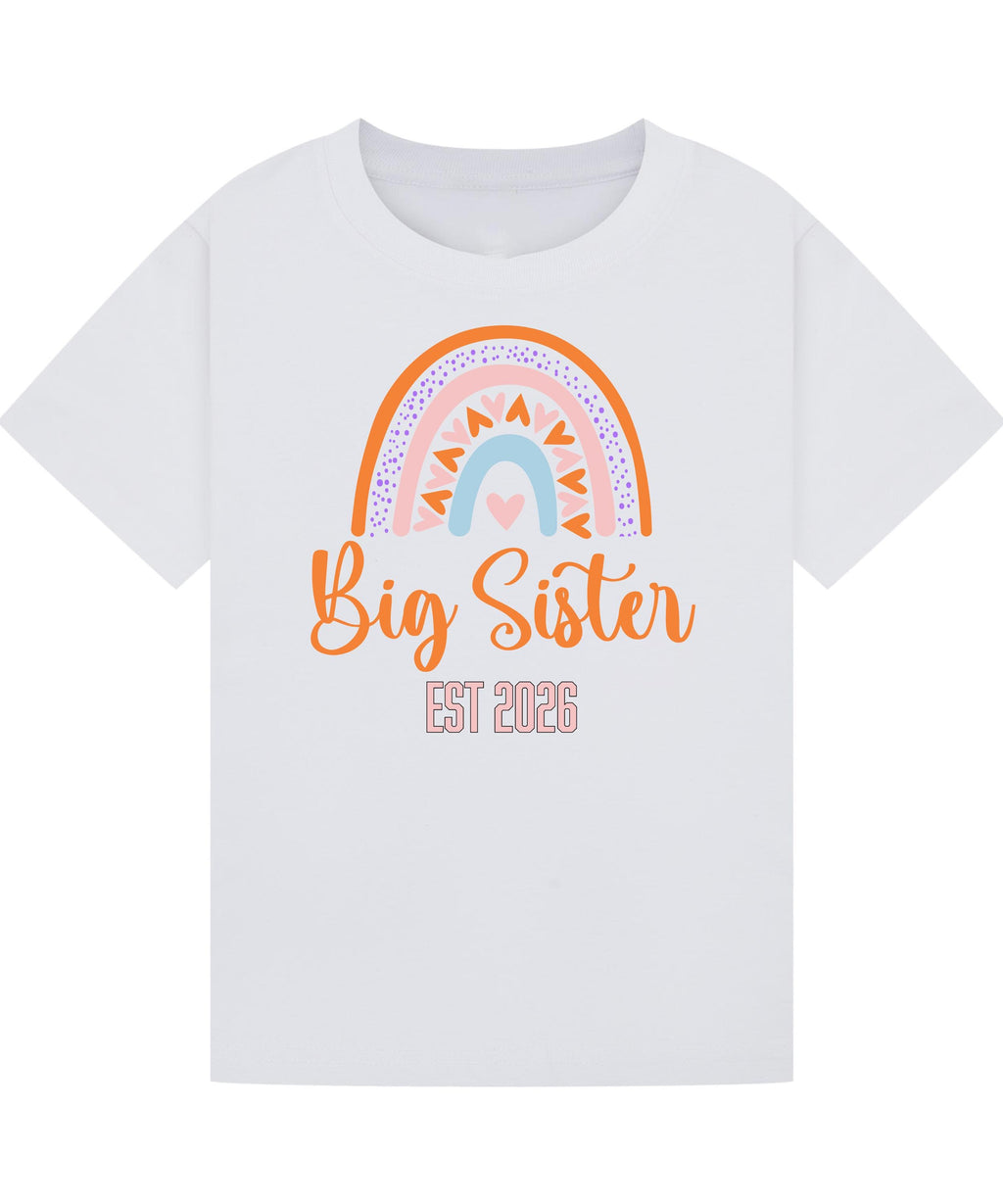 Big Brother/Sister Pregnancy Announcement Shirt – Rainbow Sibling Reveal, EST 2026