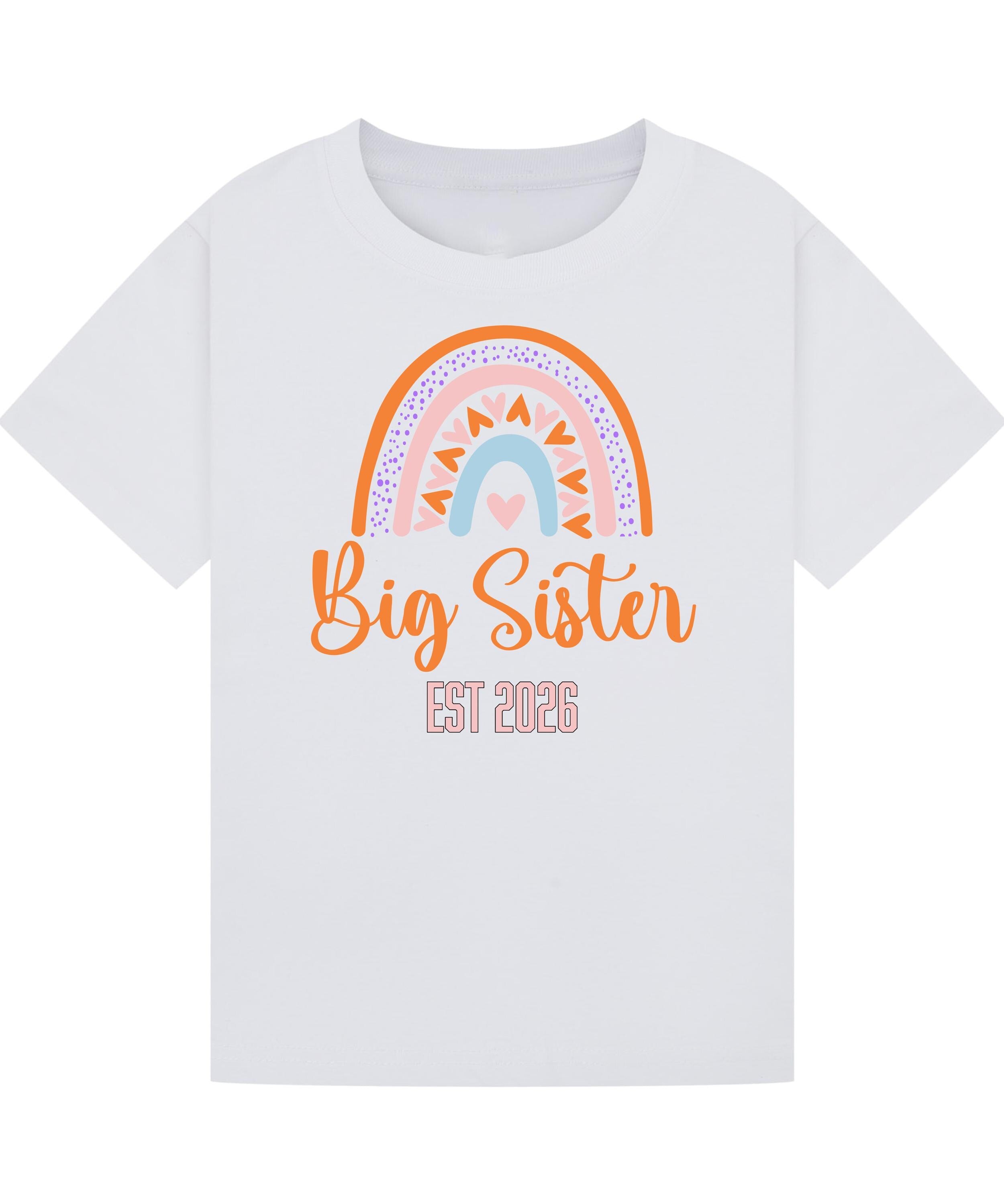 Big Brother/Sister Pregnancy Announcement Shirt – Rainbow Sibling Reveal, EST 2026