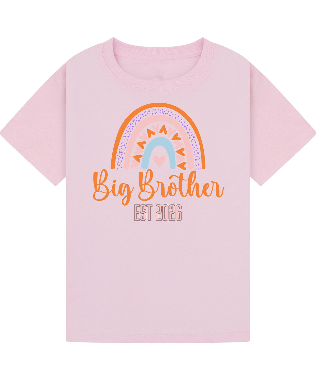 Big Brother/Sister Pregnancy Announcement Shirt – Rainbow Sibling Reveal, EST 2026