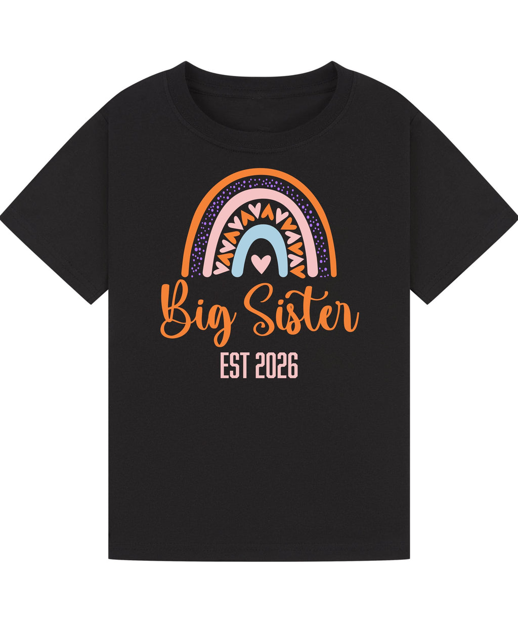 Big Brother/Sister Pregnancy Announcement Shirt – Rainbow Sibling Reveal, EST 2026