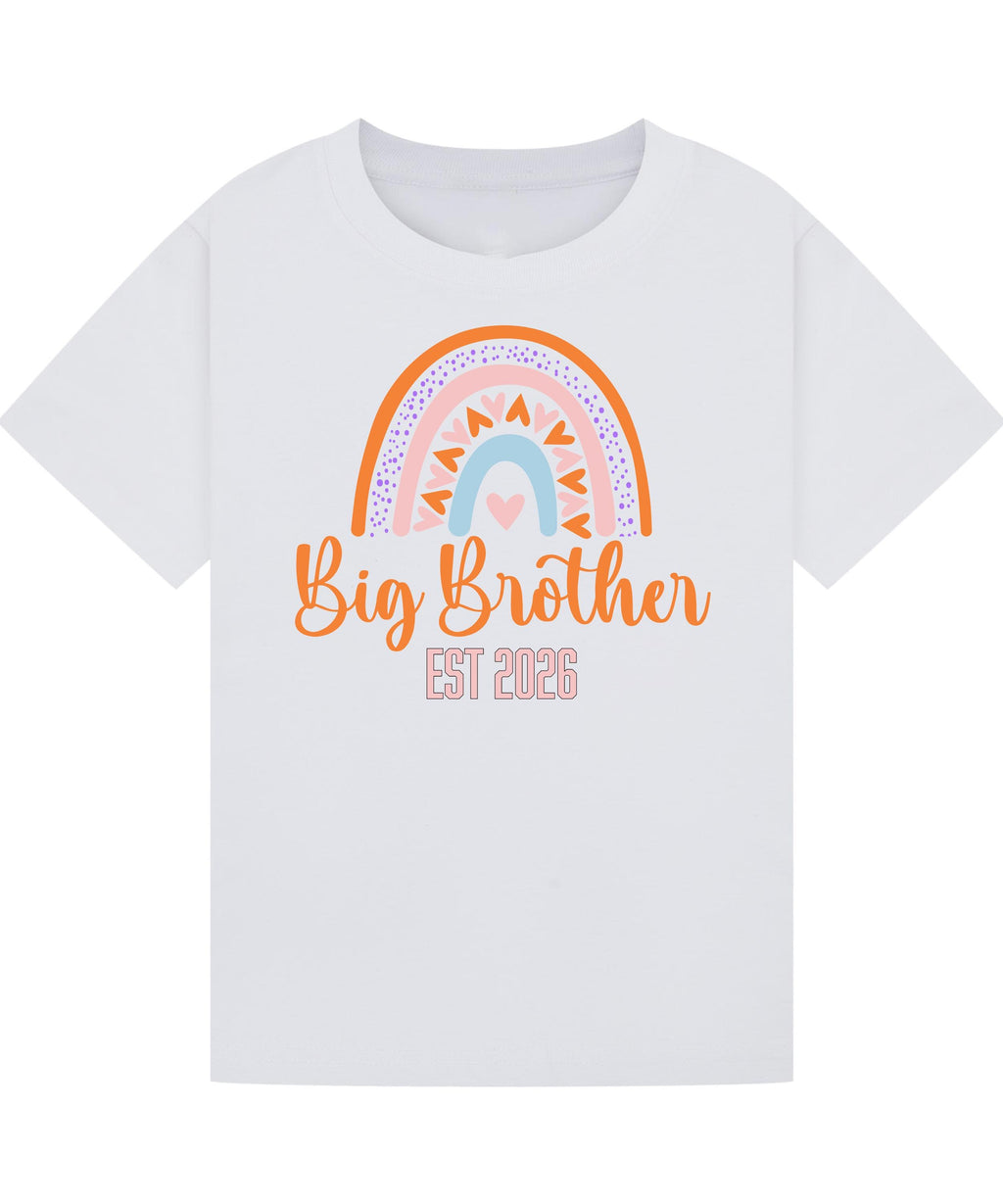 Big Brother/Sister Pregnancy Announcement Shirt – Rainbow Sibling Reveal, EST 2026