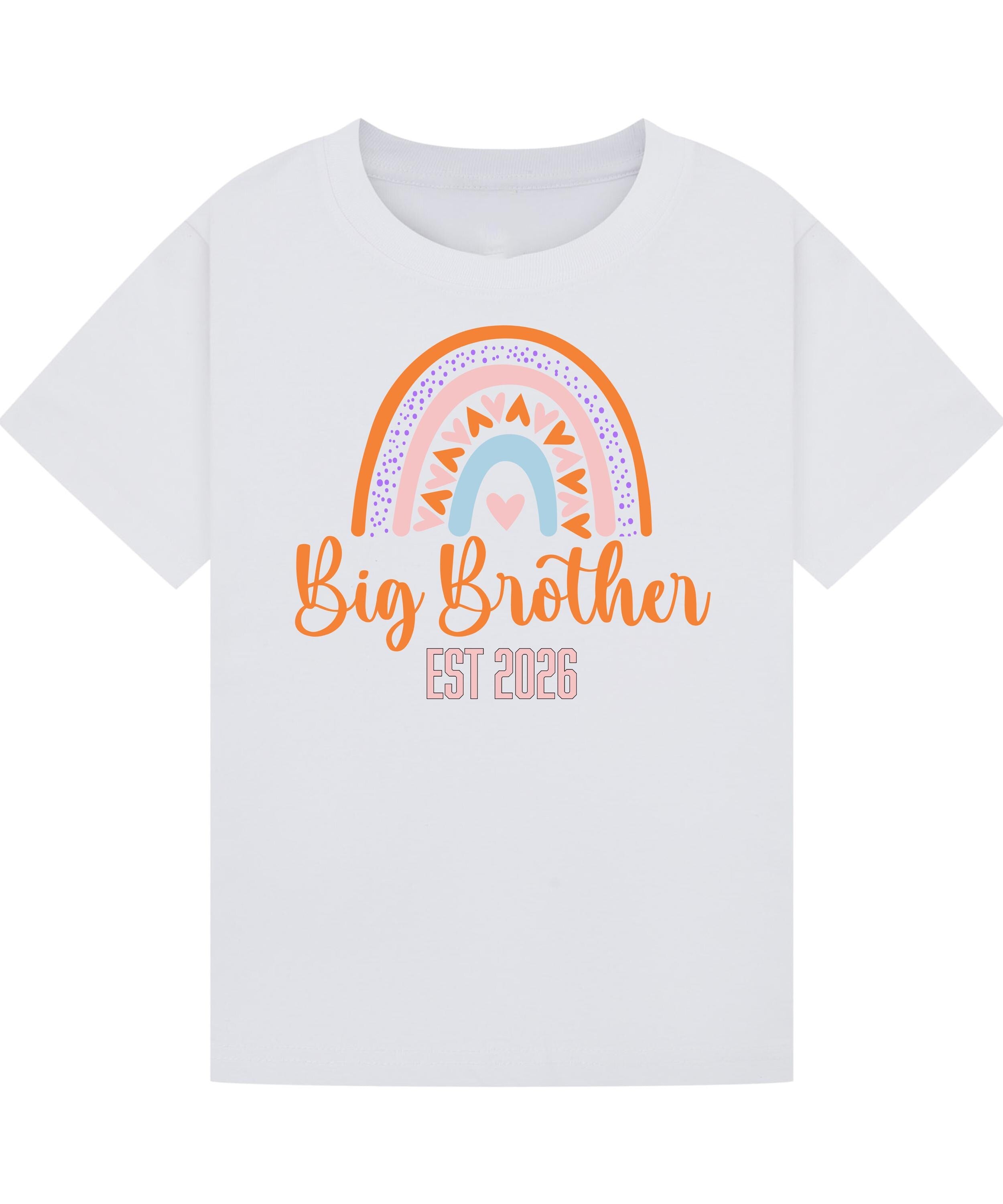 Big Brother/Sister Pregnancy Announcement Shirt – Rainbow Sibling Reveal, EST 2026