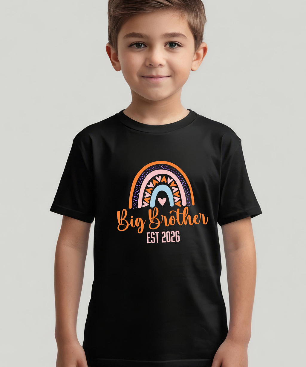 Big Brother/Sister Pregnancy Announcement Shirt – Rainbow Sibling Reveal, EST 2026