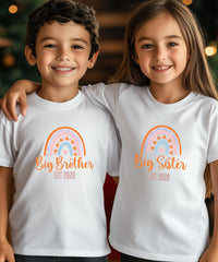 Big Brother/Sister Pregnancy Announcement Shirt – Rainbow Sibling Reveal, EST 2026