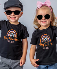 Big Brother/Sister Pregnancy Announcement Shirt – Rainbow Sibling Reveal, EST 2026