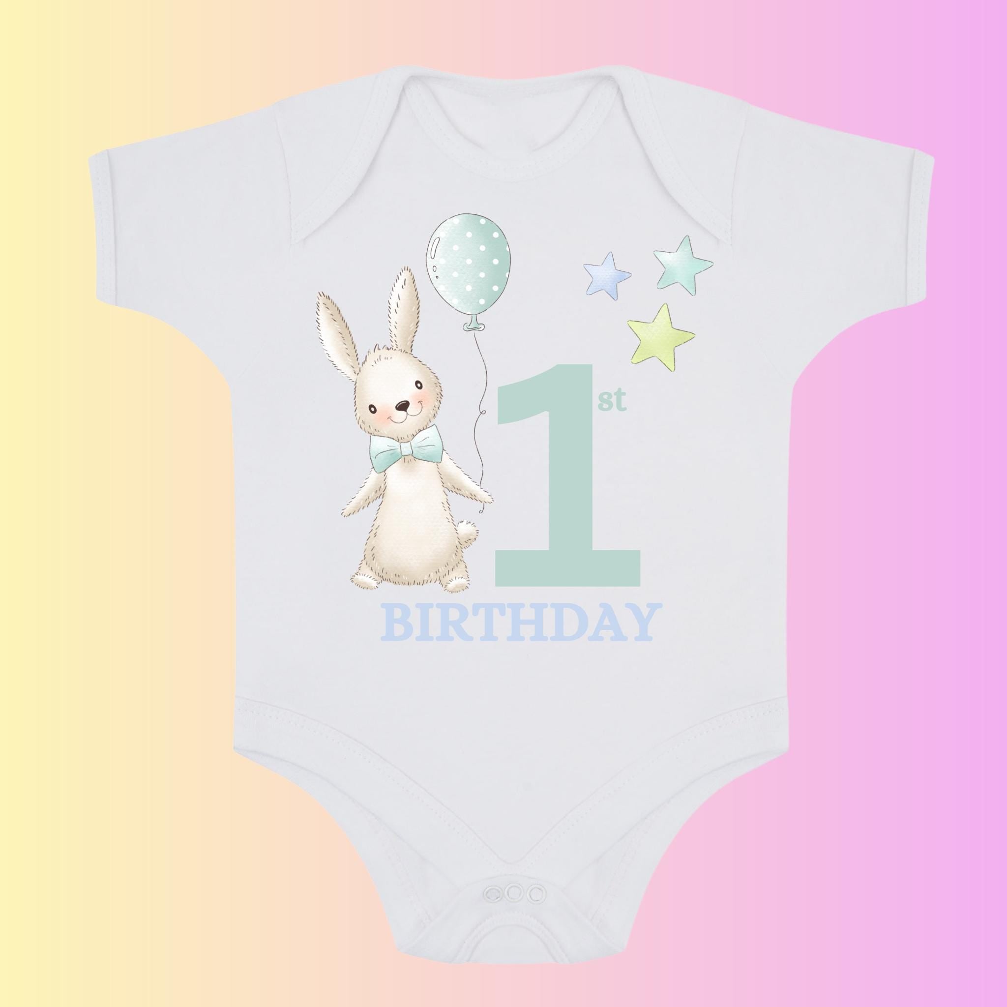 Bunny 1st Birthday Babygrow – Cake Smash Outfit, Keepsake Gift
