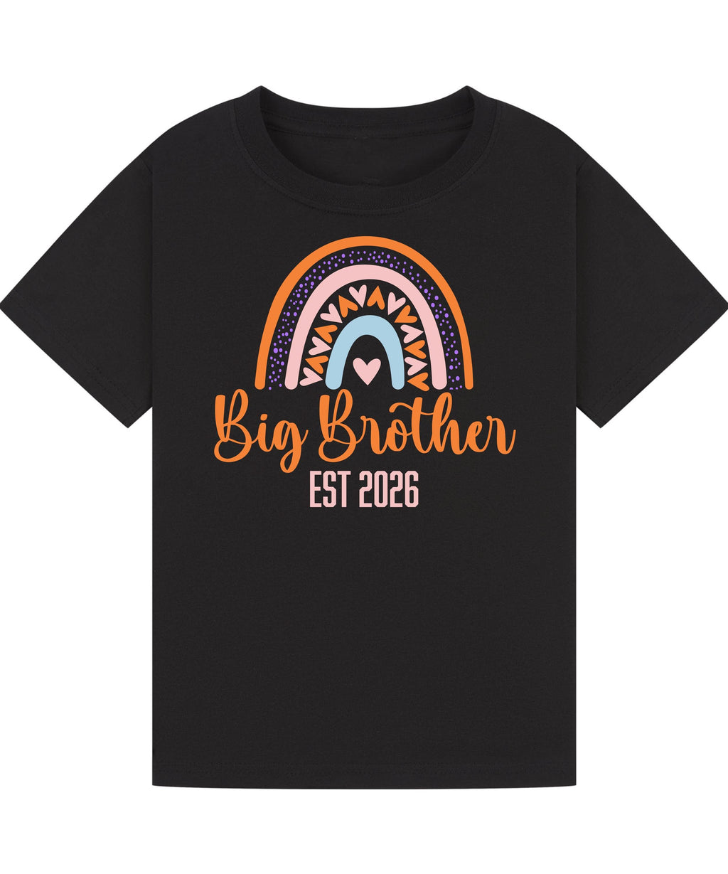 Big Brother/Sister Pregnancy Announcement Shirt – Rainbow Sibling Reveal, EST 2026