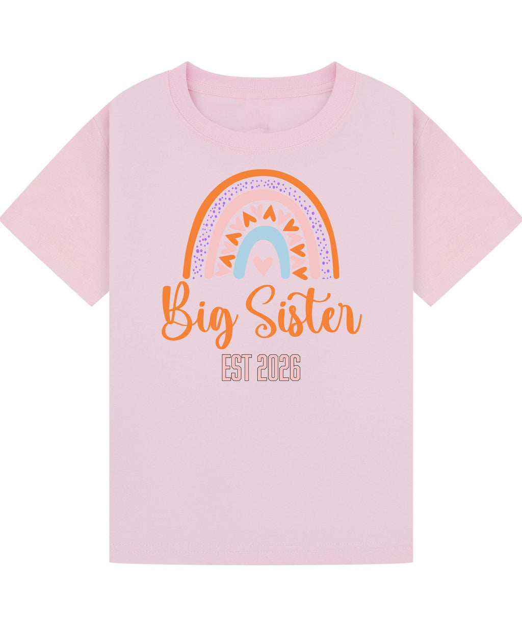 Big Brother/Sister Pregnancy Announcement Shirt – Rainbow Sibling Reveal, EST 2026