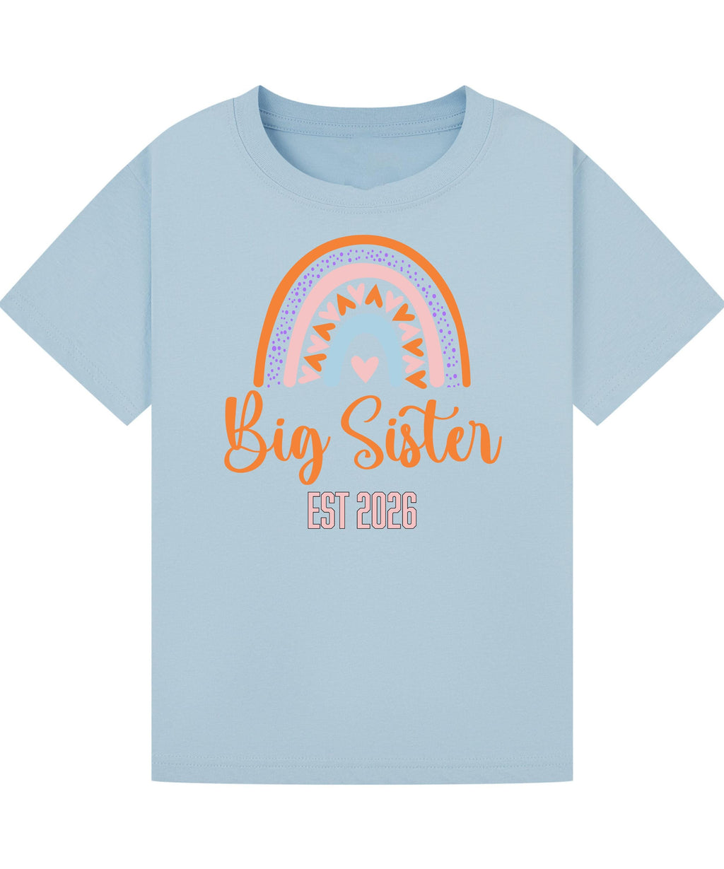 Big Brother/Sister Pregnancy Announcement Shirt – Rainbow Sibling Reveal, EST 2026