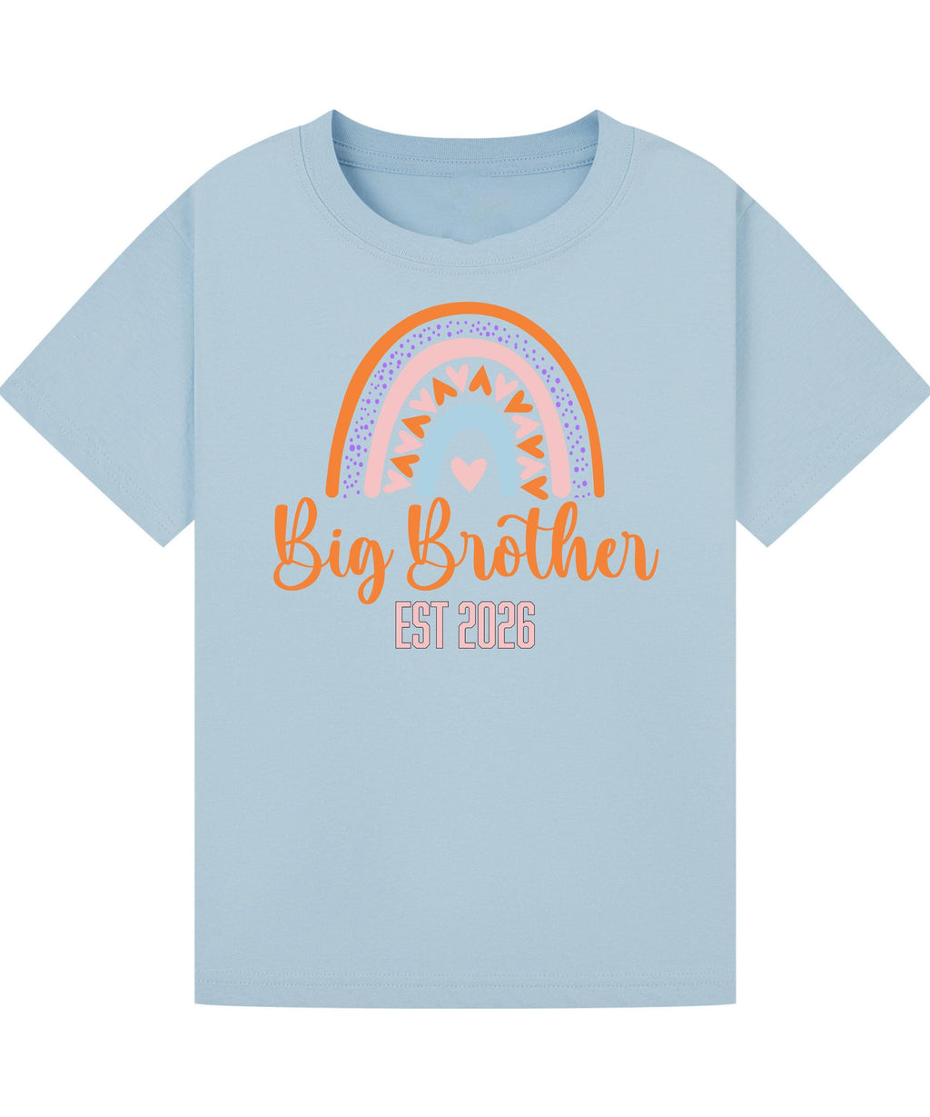 Big Brother/Sister Pregnancy Announcement Shirt – Rainbow Sibling Reveal, EST 2026