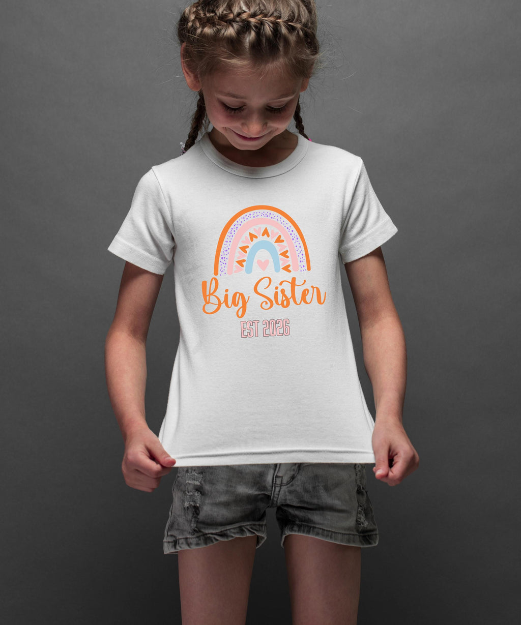 Big Brother/Sister Pregnancy Announcement Shirt – Rainbow Sibling Reveal, EST 2026