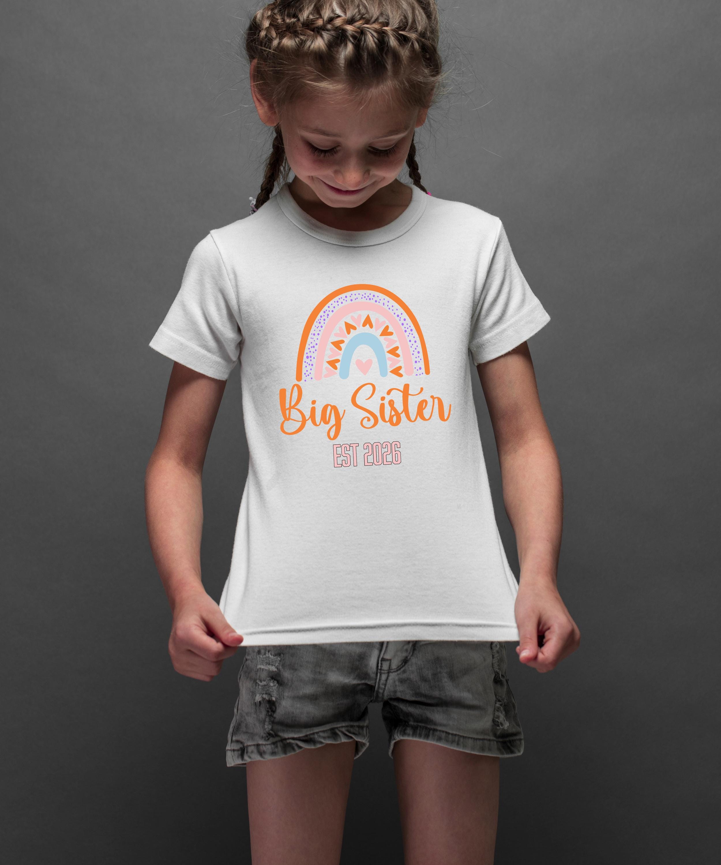 Big Brother/Sister Pregnancy Announcement Shirt – Rainbow Sibling Reveal, EST 2026