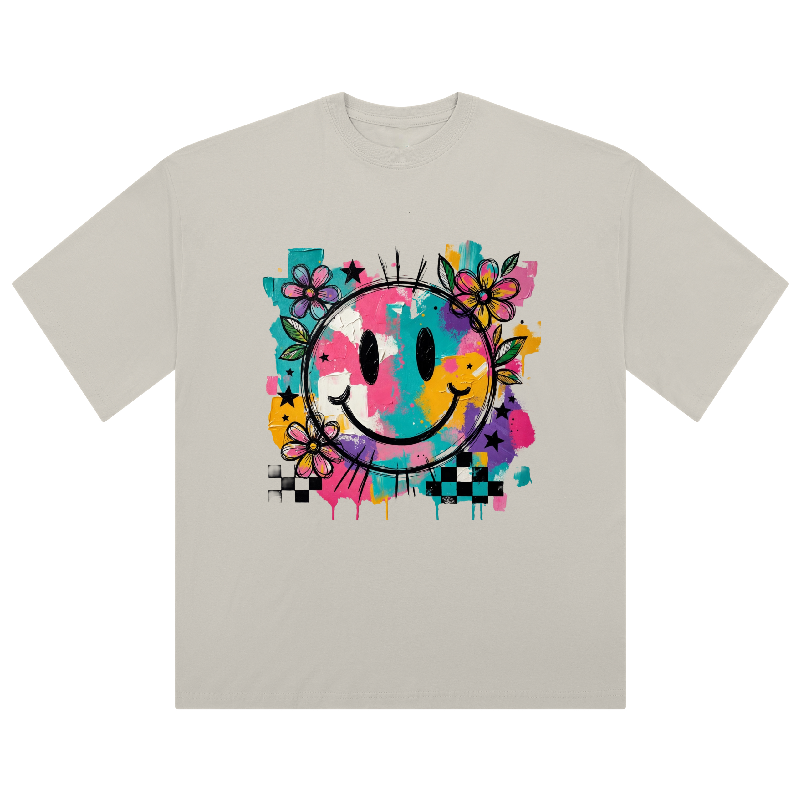 Colour Splash Smiley Oversized Ladies T-Shirt