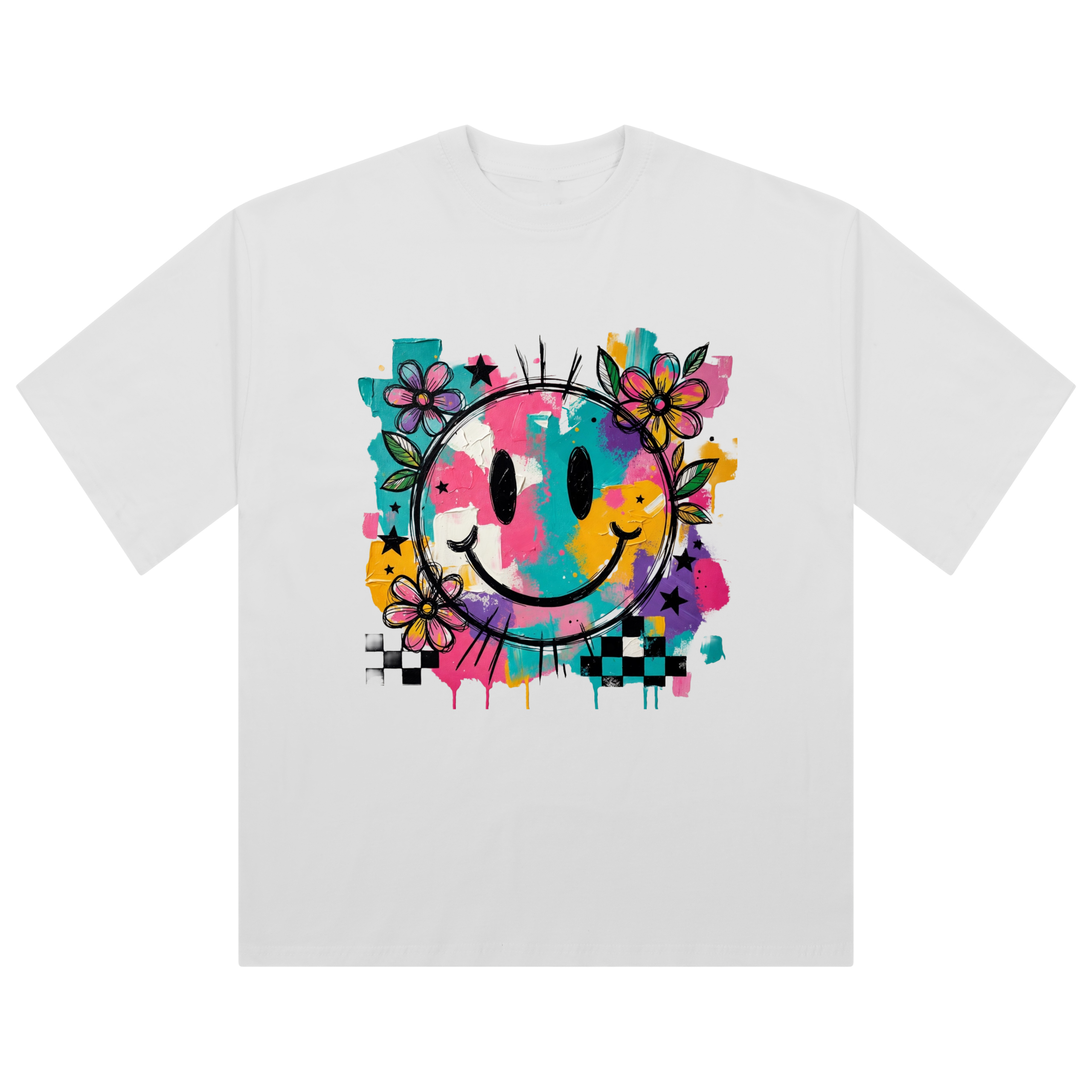 Colour Splash Smiley Oversized Ladies T-Shirt